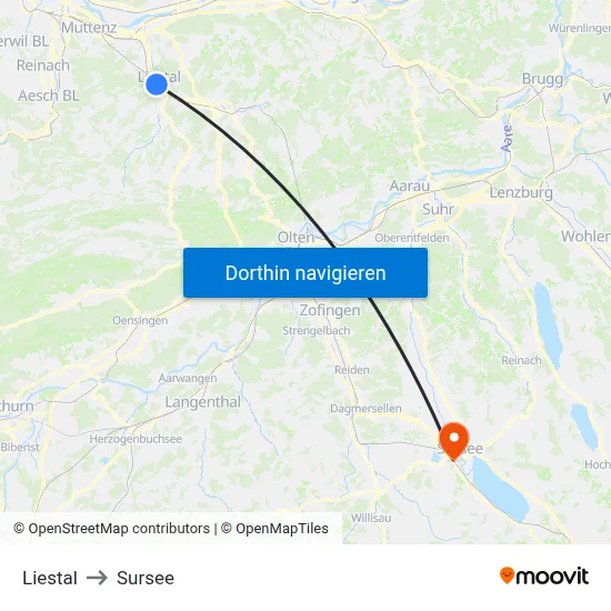 Liestal to Sursee map