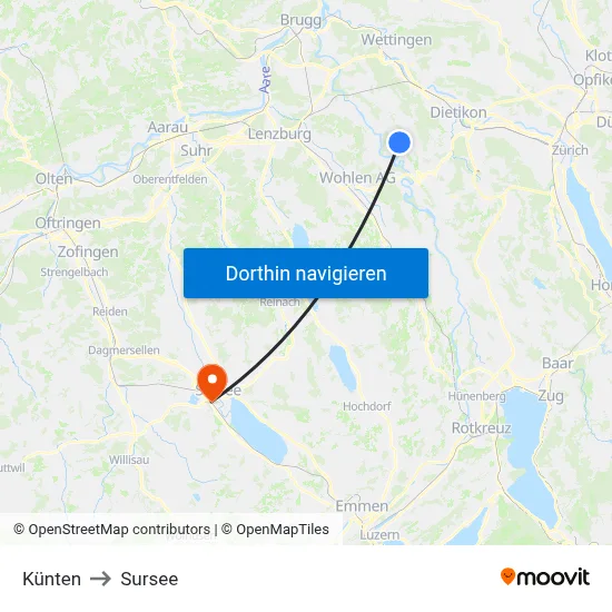 Künten to Sursee map