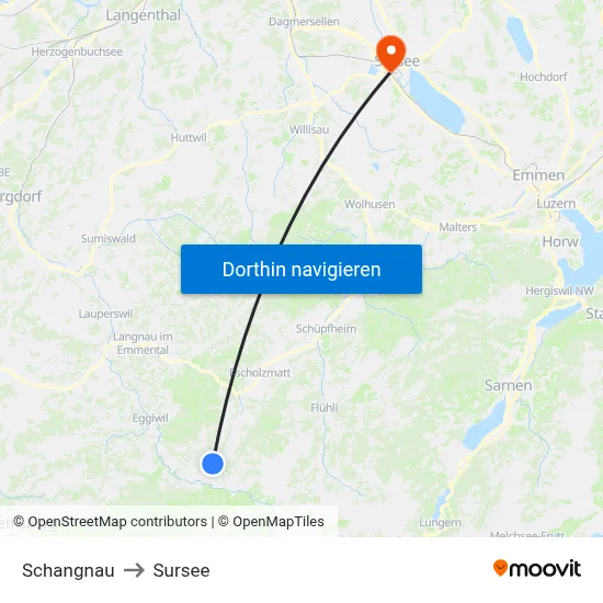 Schangnau to Sursee map