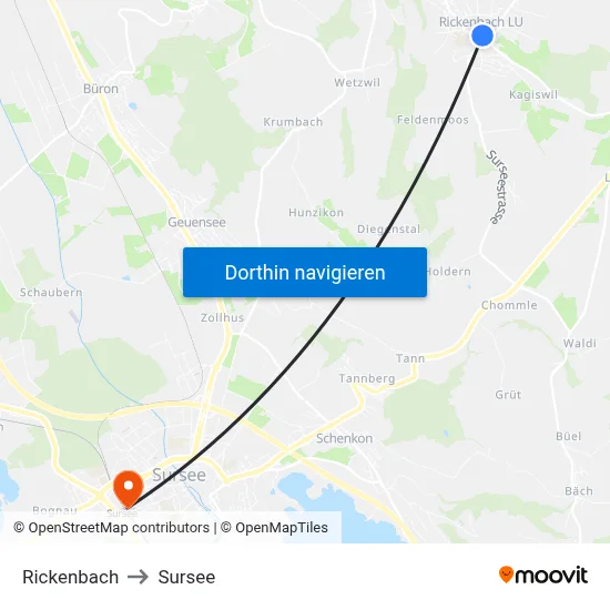 Rickenbach to Sursee map