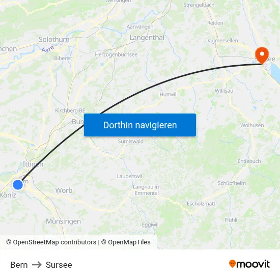 Bern to Sursee map