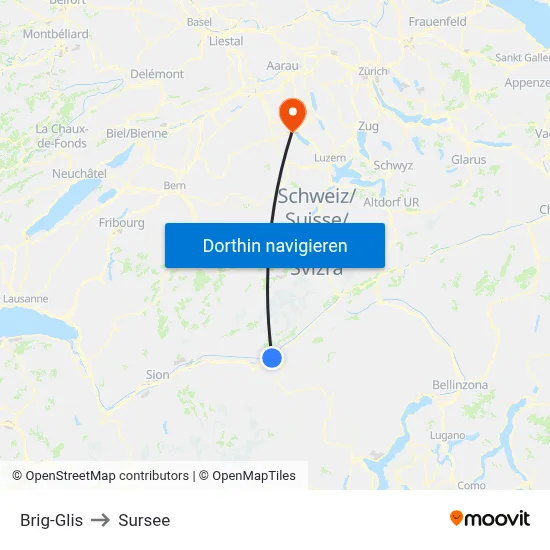 Brig-Glis to Sursee map