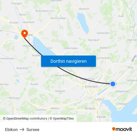 Ebikon to Sursee map
