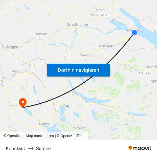 Konstanz to Sursee map