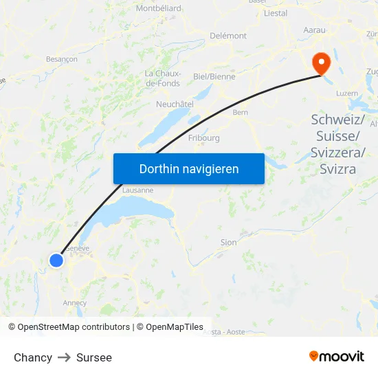 Chancy to Sursee map