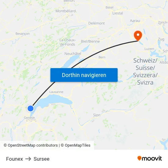 Founex to Sursee map