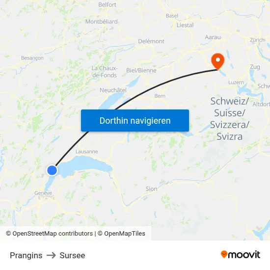 Prangins to Sursee map