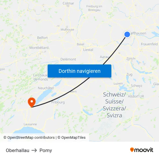 Oberhallau to Pomy map