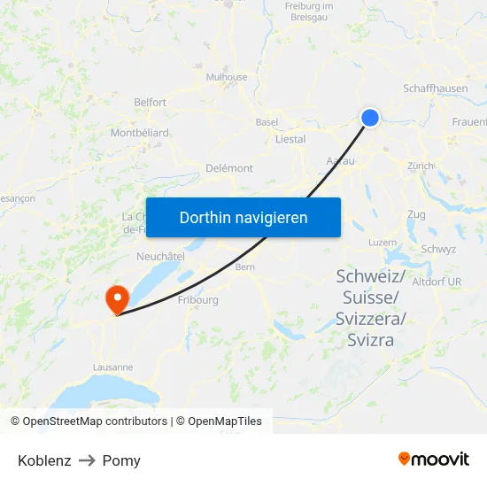 Koblenz to Pomy map