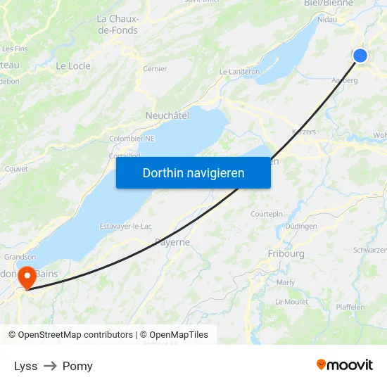 Lyss to Pomy map