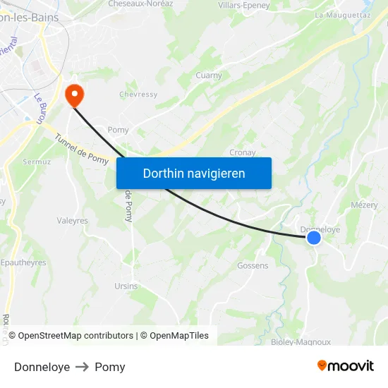 Donneloye to Pomy map