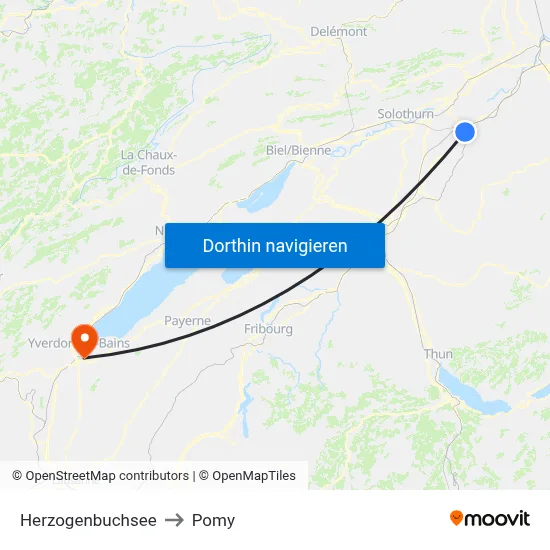 Herzogenbuchsee to Pomy map