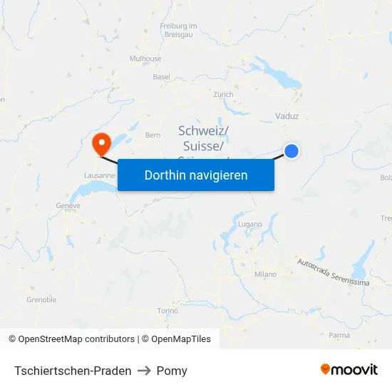 Tschiertschen-Praden to Pomy map
