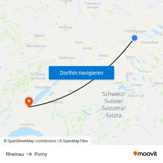 Rheinau to Pomy map