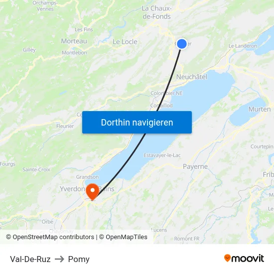 Val-De-Ruz to Pomy map