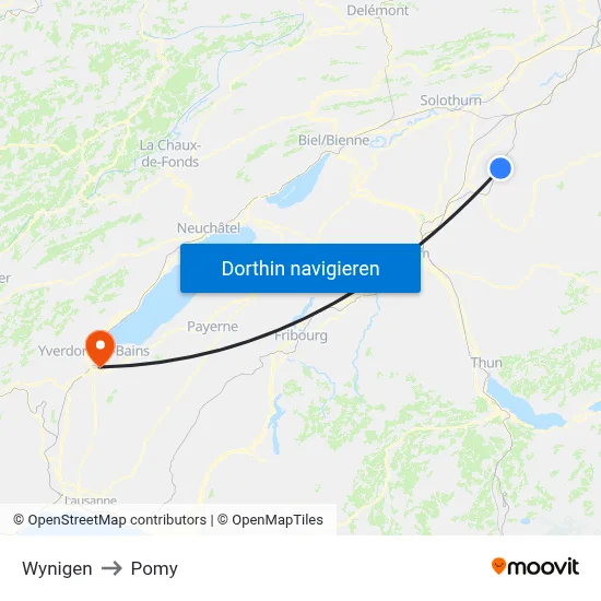 Wynigen to Pomy map