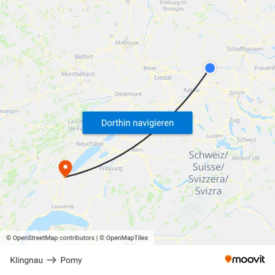 Klingnau to Pomy map