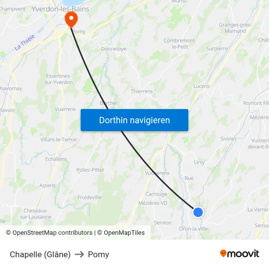 Chapelle (Glâne) to Pomy map