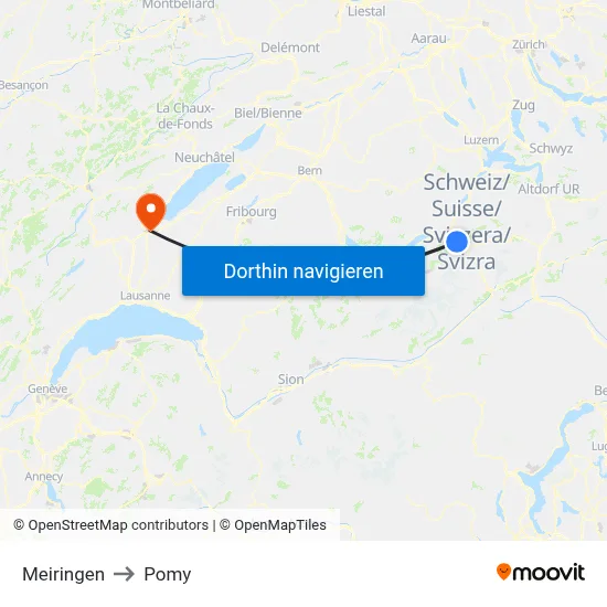 Meiringen to Pomy map