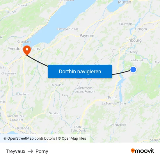 Treyvaux to Pomy map