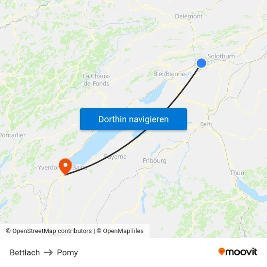 Bettlach to Pomy map