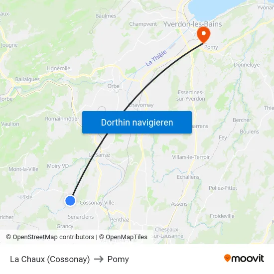 La Chaux (Cossonay) to Pomy map