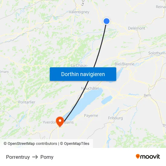 Porrentruy to Pomy map