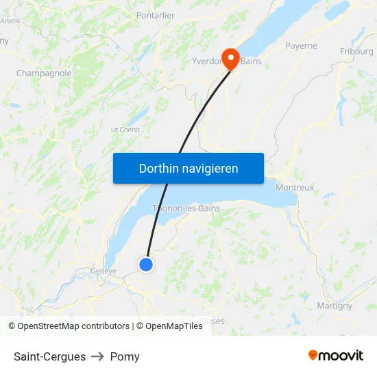Saint-Cergues to Pomy map