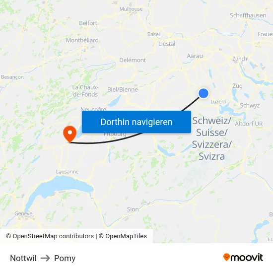 Nottwil to Pomy map