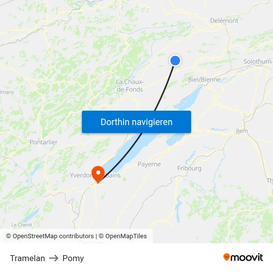 Tramelan to Pomy map