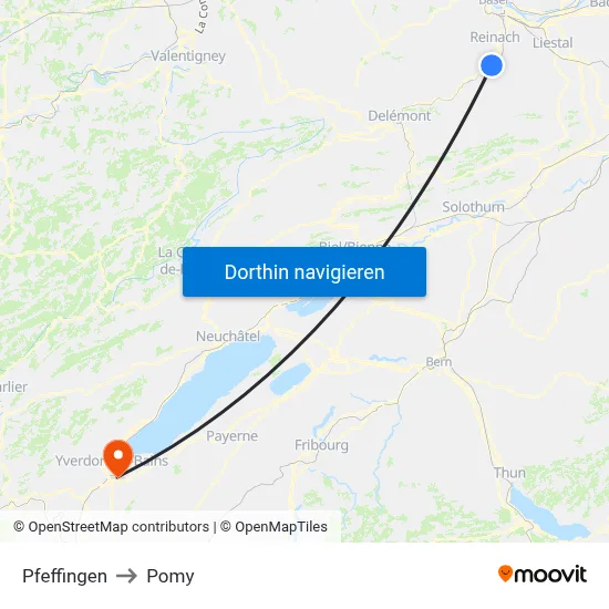 Pfeffingen to Pomy map