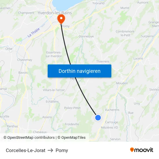 Corcelles-Le-Jorat to Pomy map