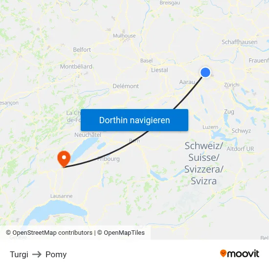 Turgi to Pomy map