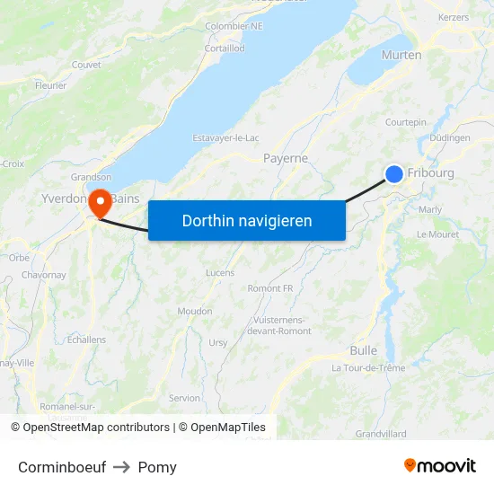 Corminboeuf to Pomy map