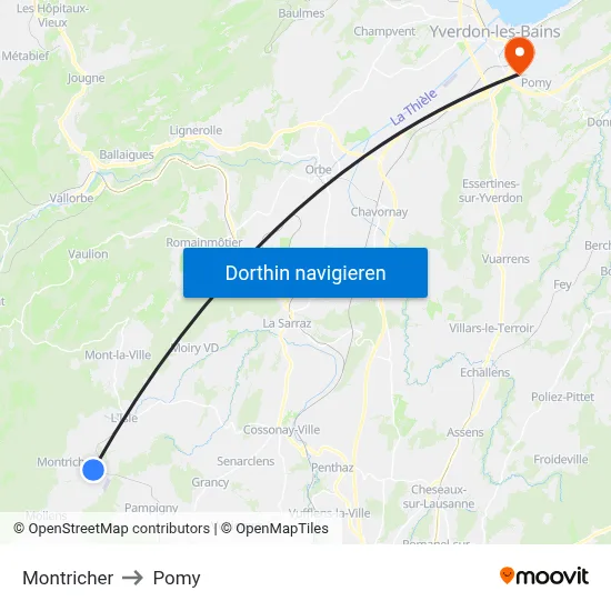 Montricher to Pomy map