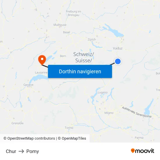 Chur to Pomy map