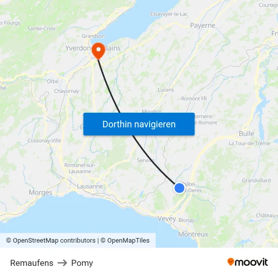Remaufens to Pomy map