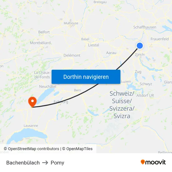 Bachenbülach to Pomy map