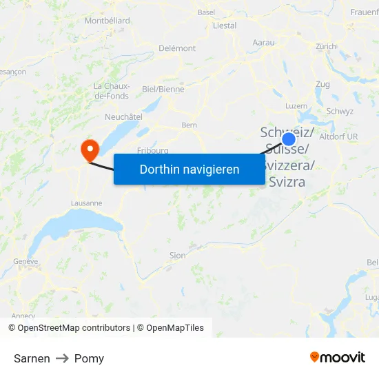 Sarnen to Pomy map
