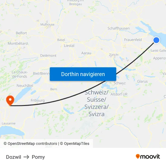 Dozwil to Pomy map