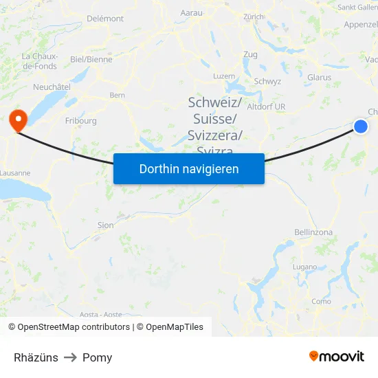 Rhäzüns to Pomy map