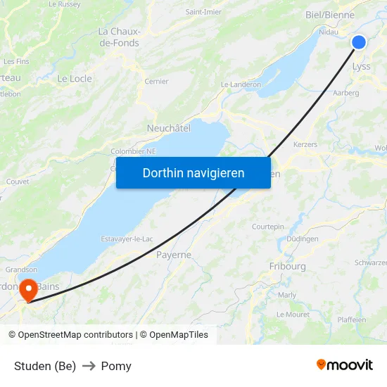 Studen (Be) to Pomy map