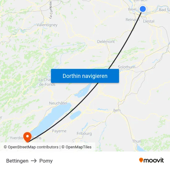 Bettingen to Pomy map