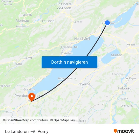 Le Landeron to Pomy map