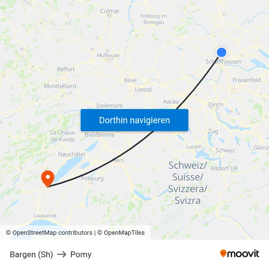 Bargen (Sh) to Pomy map