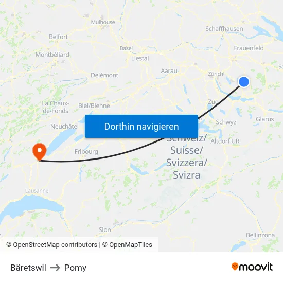 Bäretswil to Pomy map