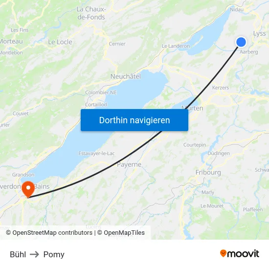 Bühl to Pomy map