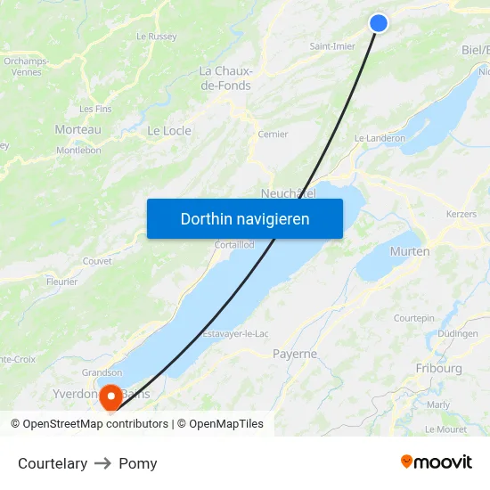 Courtelary to Pomy map