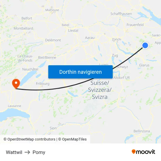 Wattwil to Pomy map