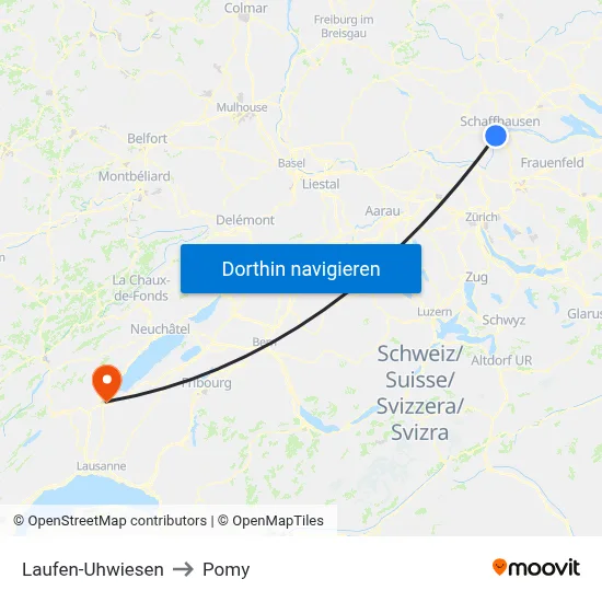 Laufen-Uhwiesen to Pomy map